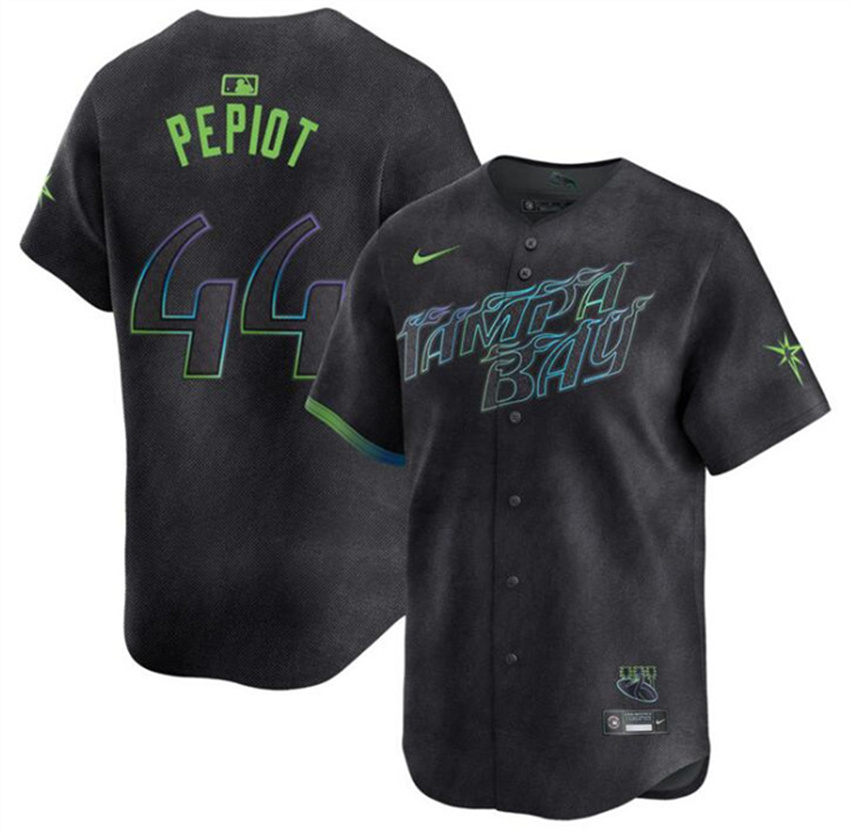 Men's Charcoal Tampa Bay Rays #44 Ryan Pepiot 2024 City Connect Limited Stitched Baseball Jersey